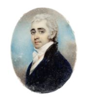 Circle of Andrew Plimer,  British 1763-1837-  Portrait of a gentleman, shoulder-length, wearing ...