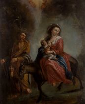 Follower of Miguel Cabrera,  Mexican 1695-1768-  The Flight into Egypt;  oil on canvas, 76 x 64...