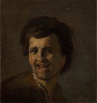 Circle of Rembrandt Harmensz. van Rijn,  Dutch 1606-1669-  Bust of a laughing young man;  oil o...