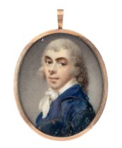 Circle of George Engleheart,  British 1750-1829-  Portrait of a gentleman, bust-length, wearing ...