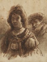 Attributed to Aert de Gelder,  Dutch 1645-1727-  Study of a young woman and a man wearing a soft...