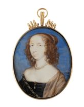 John Hoskins,  British c.1590-1665-  Portrait of Dorothy Wheler;  watercolour on vellum, oval, ...