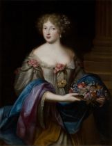 Circle of Pierre Mignard,  French 1612-1695-  Portrait of a lady, three-quarter length, in a sil...