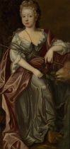Circle of Sir John Baptist Medina,  Flemish/Spanish/British 1659-1710-  Portrait of a lady holdi...