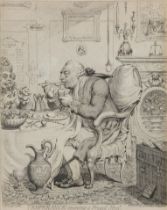 James Gillray,  British 1757-1815-  Temperance enjoying a Frugal Meal;  stipple engraving, sign...