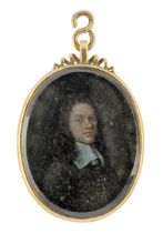 Circle of Samuel Cooper,  British 1609-1672-  A miniature portrait of a gentleman, half-length, ...