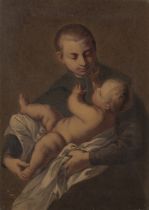 Spanish School,  19th century-  St Anthony of Padua holding the Infant Christ;  watercolour on ...