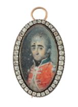 British School,  early 19th century-  Portrait of a naval officer, half-length, wearing a red co...