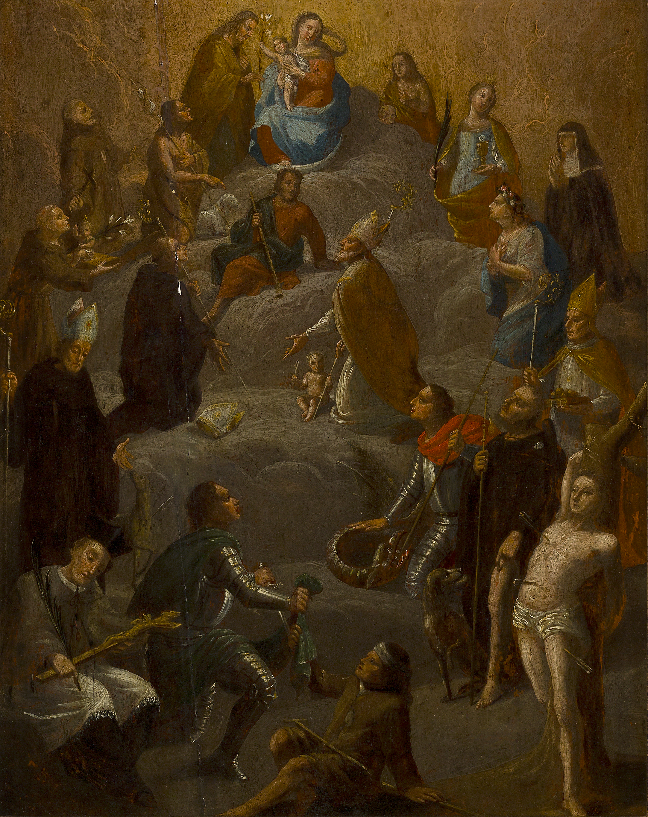 Follower of Bento Coelho da Silveira,  Portuguese 1617-1708-  Madonna and Child enthroned with s...