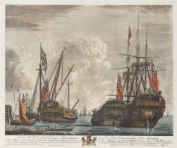 After John Boydell,  British 1719-1804-  French Men of War;  hand-coloured engravings, each ins...