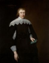 English School,  early to mid 17th century-  Portrait of a gentleman, three-quarter-length, in a...