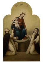 Austrian School,  late 19th century-  The Madonna with St. Dominic and St. Catherine of Siena, a...