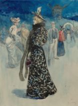 François Clément Sommier, called Henry Somm,  French 1844-1907-  An elegant lady walking in Mont...