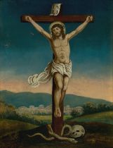 Spanish School,  late 19th/early 20th century-  Christ Crucified on the Cross;  oil on canvas, ...