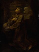After Guido Reni,  Italian 1575-1642-  St Francis in Ecstasy;  oil on canvas, inscribed 'ST ANT...
