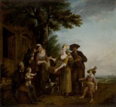 Louis Joseph Watteau, called Watteau de Lille,  French 1731-1798-  Pastoral scene with rustic fi...