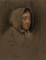 Herbert Johnson Harvey,  British 1884-1928-  Self-portrait dressed as a monk;  pastel on buff p...