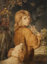 After Sir Joshua Reynolds, PRA,  British 1723-1792-  The Piping Shepherd Boy;  watercolour on p...