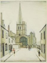 Laurence Stephen Lowry RBA RA, British 1887-1976, Burford Church, after a painting of 1948; lit...