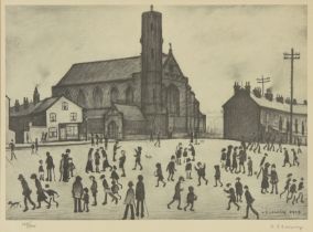 Laurence Stephen Lowry RBA RA, British 1887-1976, St Mary's Beswick; monochrome lithograph on p...