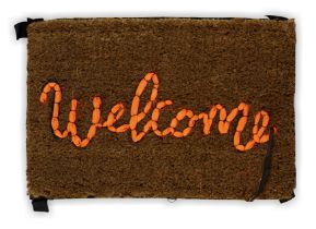 Banksy, British b.1974- Welcome Mat, 2019; hand-stitched welcome mat using the fabric from life...