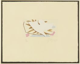 Georges Braque, French 1882-1963, L'ordre de oiseau blanc au fond bleu et rose, 1962; colour aq...