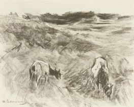 Max Liebermann, German 1847-1935, Cattle in a Field; collotype print based on an original charc...