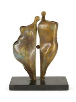 Stavri Kalinov,  Bulgarian 1944-2023, In Memoriam of Henry Moore, Two Figures; bronze with a go...