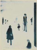 Laurence Stephen Lowry RBA RA, British 1887-1976, Figures in the Park; lithograph in colours on...