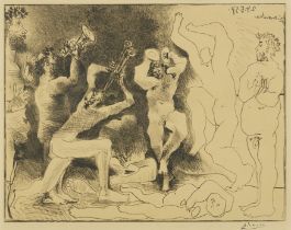 After Pablo Picasso, Spanish 1881-1973,  La Danse des Faunes, Cannes, Dimanche, 24/5/57;  litho...