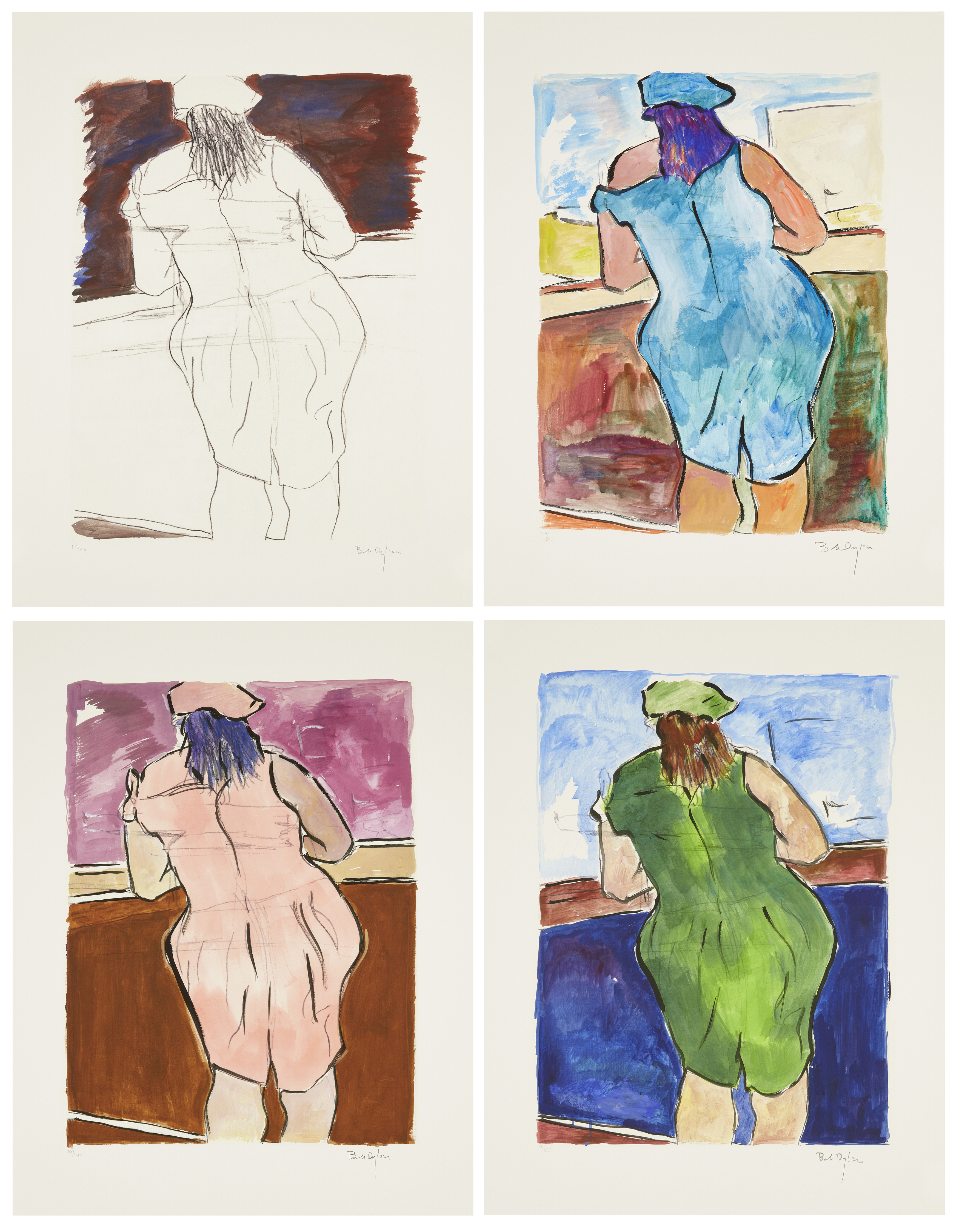Bob Dylan, American b.1941- The Drawn Blank Series (set of four Woman in Red Lion Pub), 2008; e...