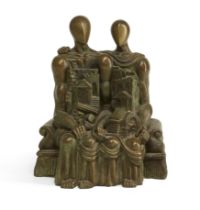 Stavri Kalinov,  Bulgarian 1944-2023, Two Seated Figures, Homage to de Chirico; bronze with a g...