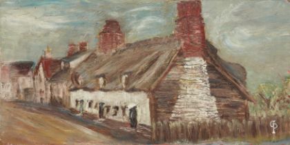 Gwendolyn Piggott,  British 20th century -  Cottages at Ashdon;  oil on board, signed with init...