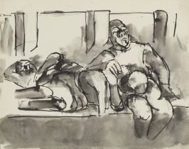 Josef Herman OBE RA,  British/Polish 1911-2000 -  Sleeping figures;  ink, wash and pencil on pa...
