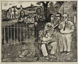 Torsten Billman,  Swedish 1909-1989 -  Party, 1965;  woodcut on paper, signed lower left 'Billm...