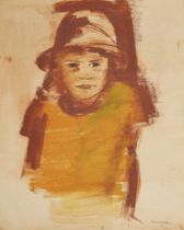 Joachim Weingart,  Polish 1895-1942 -  Head and Shoulders of a child wearing a hate;  gouache o...