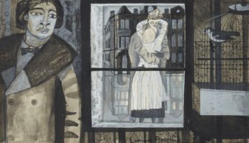 Leonard Rosoman OBE RA,  British 1913-2012 -  Lovers caught through a window;  gouache, wash an...