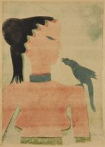 Elizabeth Spurr, British 1912-1987 - Woman with Bird, c.1932;  linocut, signed lower right 'E. ...