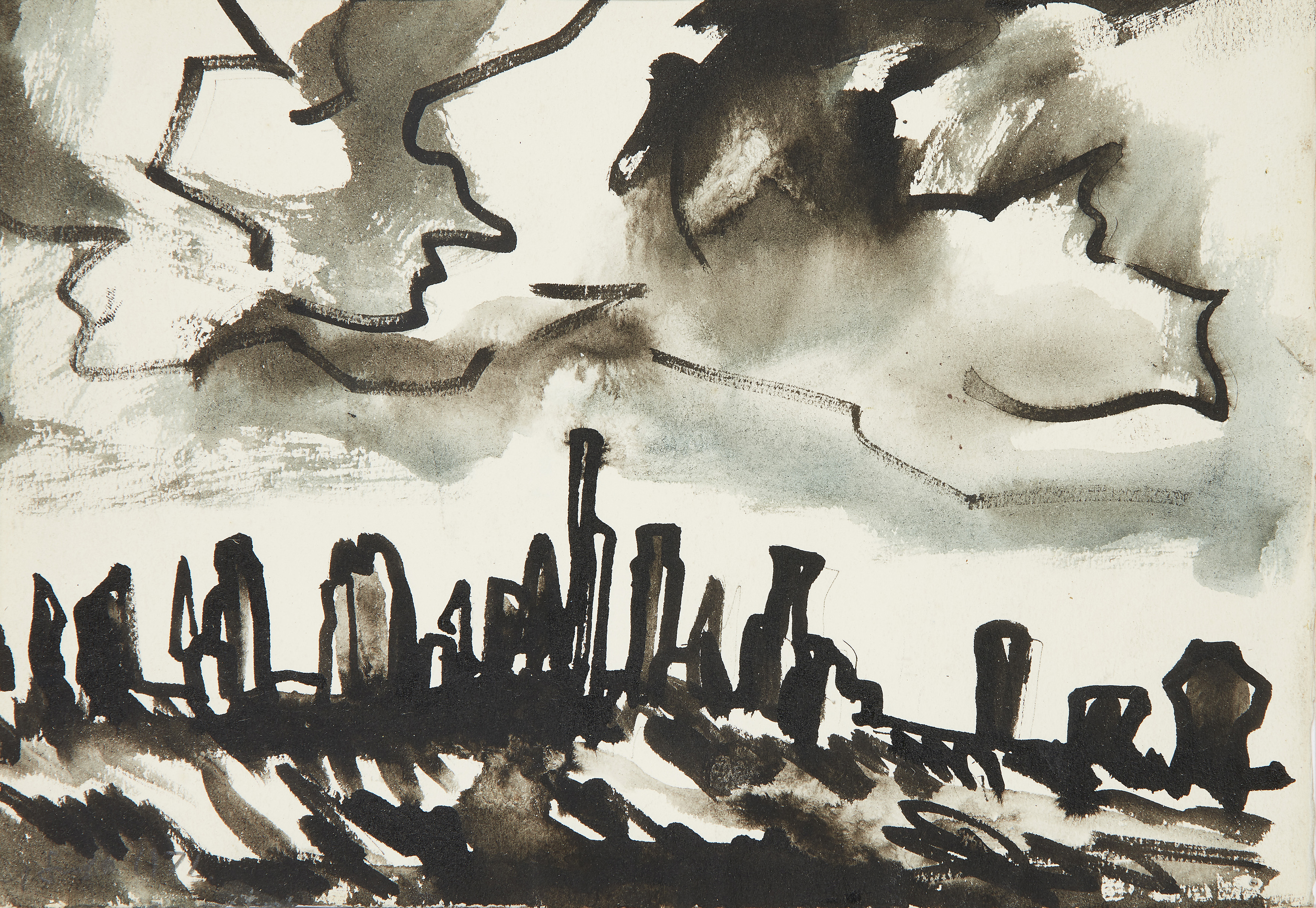 David Smith,  British 1920-1999 -  Druids Retreat, 1971;  ink on paper, signed and dated lower ...