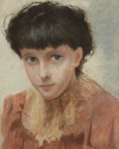 British school,  early 20th century -  Portrait of a woman in pink;  pastel on paper, 34.7 x 27...
