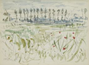 Elinor Bellingham Smith,  British 1906-1988 -  Poplars and Poppies, 1963;  watercolour and grap...
