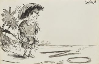 Nicholas Garland CBE,  British b.1935 -  Man on a desert island;  ink and wash on paper, signed...