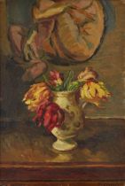 Duncan Grant,  British 1885-1978 -  Parrot Tulips, c.1957;   oil on board, signed lower right '...