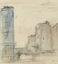 Ambrose McEvoy ARA,  British 1878-1927 -  Street scene;  pen and ink, wash and charcoal on pape...