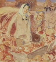 Harold Dearden,  British 1888-1962 -  Women sorting a farm crop;  watercolour on paper, 25.8 x ...