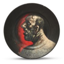 Peter Howson OBE,  Scottish b.1958 -  Head study;  hand-painted plate, signed lower left 'Howso...