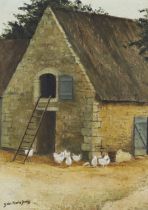 Jean-Marie Daneis,  French b.1944 -  Farmyard with chickens;  oil on canvas, signed lower left ...