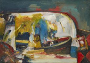 John Bellany CBE RA HRSA,  Scottish 1942-2013 -  Harbour scene;  oil on canvas, signed on the r...