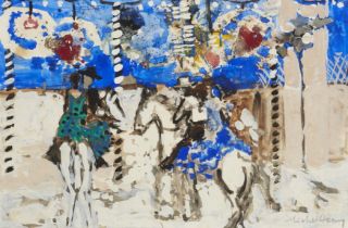 Michel Henry,  French 1928-2016 -  Figures on horseback;  gouache on paper, signed lower right ...