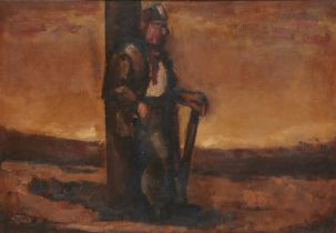 Josef Herman OBE RA,  British/Polish 1911-2000 -  Miner Against Telegraph Pole;  oil on canvas,...